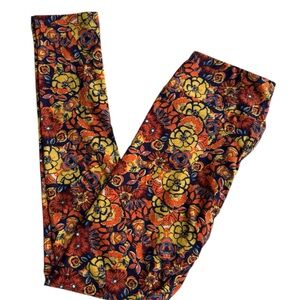 LuLaRoe OS Floral (Orange & yellow blooms/navy background) Leggings. Brand New!
